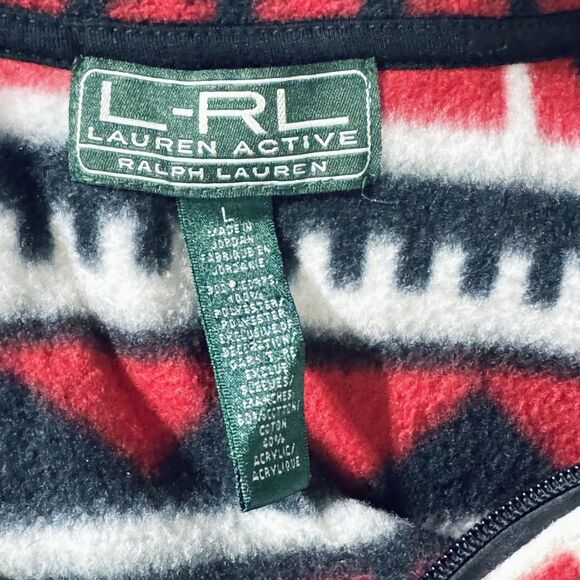 LRL Ralph Lauren Active Aztec Red & Black Full Zip Fleece / Sweater Women's L - Picture 3 of 5